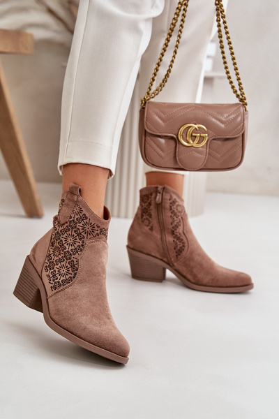 Perforált Cowboy csizma cipzárral Eco Suede barna S.Barski HY42-944