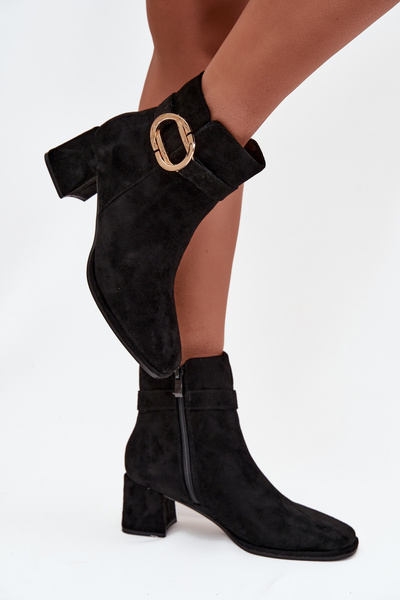 Bottes pour femmes à talon avec boucle en or noires Calissa