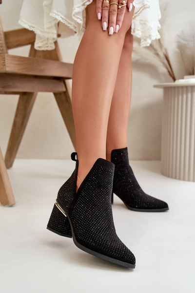 Verzierte Damen Stiefeletten Mit Spitzem Zeh Schwarz Fararia