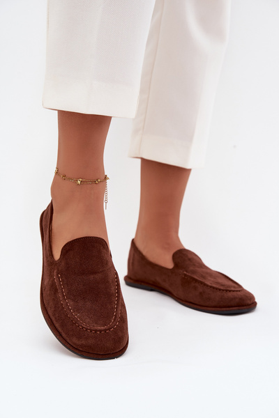 Mocassins pour femmes en daim écologique plates marron Miryelle