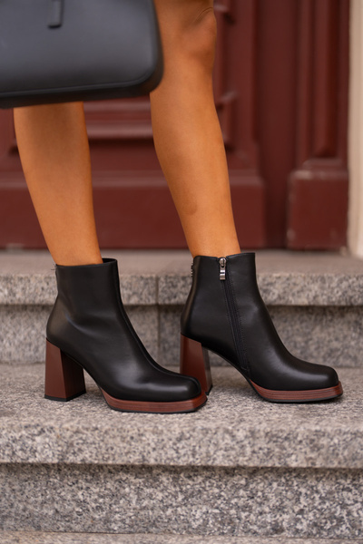 Leder Damen Stiefeletten mit Absatz gefüttert D&A JC42-37 Schwarz
