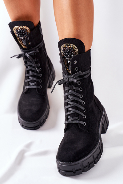 Women's Suede Insulated Workers mit Steinen Schwarz Hadley