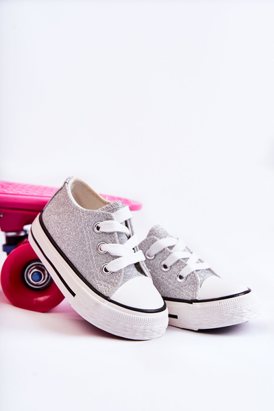 Kinder Turnschuhe gebunden Silber Wella