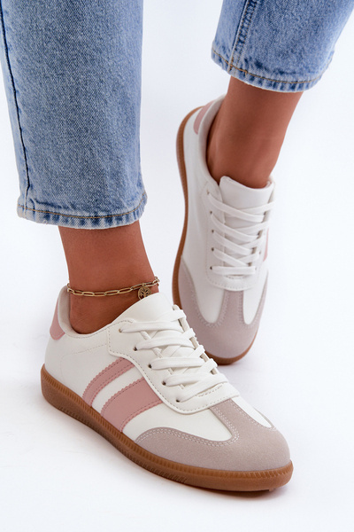 Baskets basses en cuir écologique pour Femme Blanc-Rose Relialia