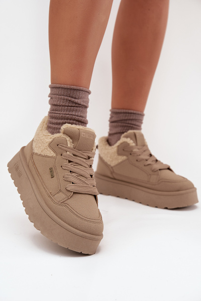 Női Platformos Sneakers Báránybőr Típussal Big Star SS274105 Bézs