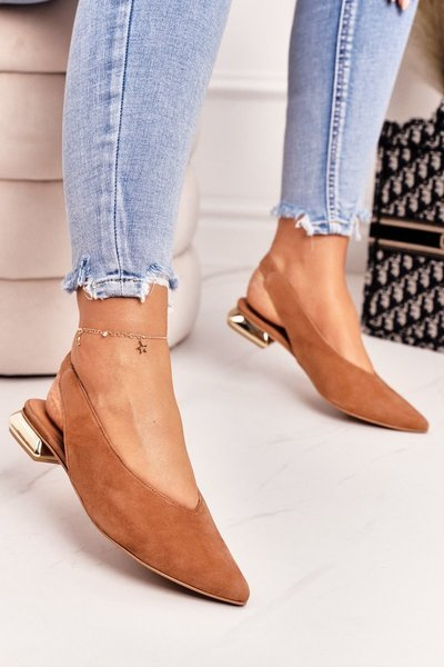 Ballerinas aus Wildleder mit goldenen Absätzen Laura Messi 2127 Camel