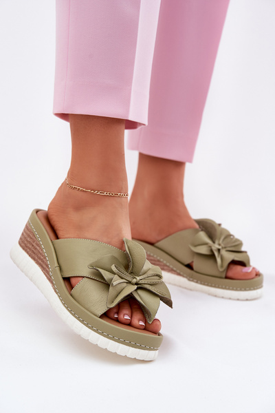 Sandales Femme En Cuir À Talon Avec Fleur Décorative Artiker 52C0503 Verte