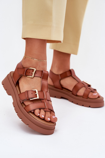 Eko Leder Sandalen Damen Mit Schnallen Camel Mireza
