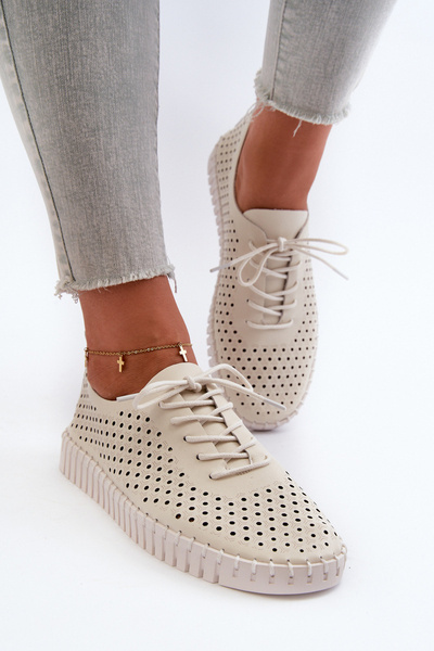 Lederne Damensneaker mit Spitzenmuster Beige Ilvima