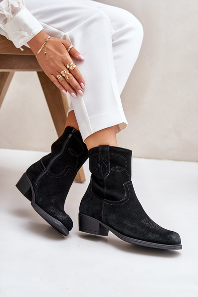Bottines cowboy en daim pour femmes avec talon bas isolées Sergio Leone BT284-S Noir