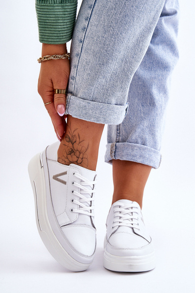 Women's Leather Platform Sports Shoes White Saul