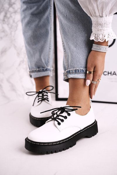 Femei clasice Oxfords Brogues pe platforma S.Barski Hx62 White