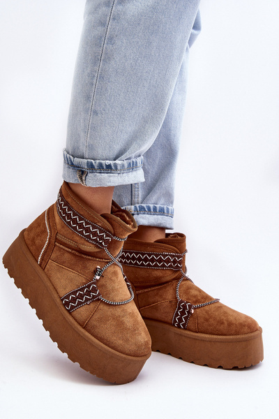 Boots de neige femme à semelle épaisse et lacets camel Milson