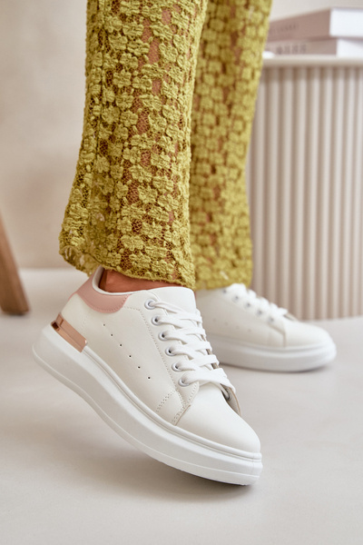Baskets basses pour femmes sur plateforme en cuir écologique blanc-rose Nevelena