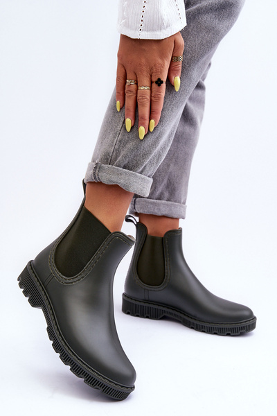 Bottes en caoutchouc mates à enfiler pour femmes vert foncé Helinca