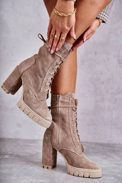 Damen-Wildlederstiefel auf der Plattform Beige Edna