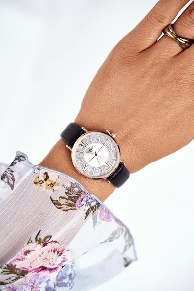 Women's Watch Michael John Black Glitter Romano