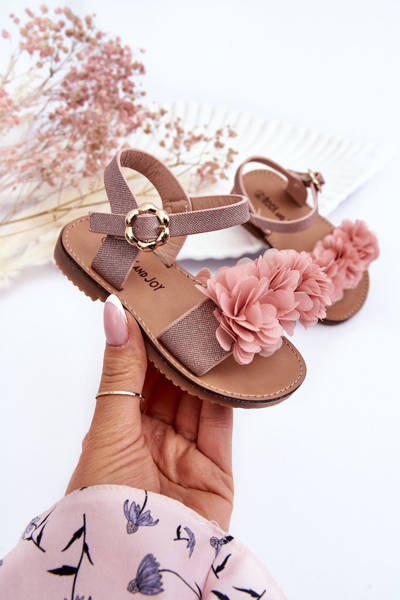 Sandales Pour Enfants À La Mode Avec Des Fleurs Rose Poly