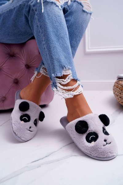 Papuci pentru doamne cu faux blana pandy gri gri fimeo