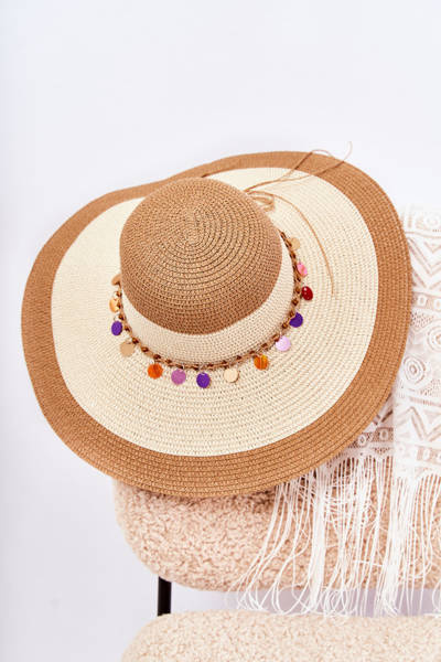 Chapeau De Paille Avec Bande Décorative Beige-marron Lanetta