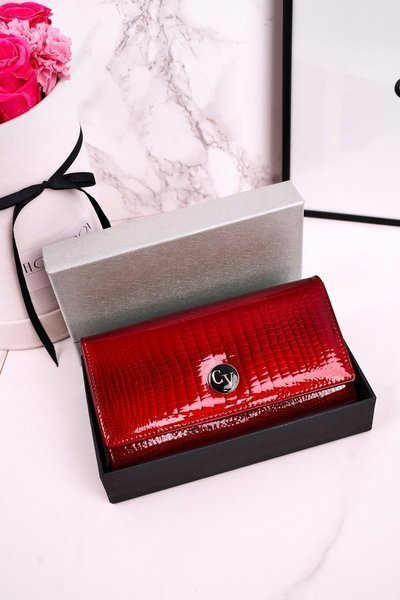 Portefeuille Femme Grand Cuir CAVALDI Rouge Brillant
