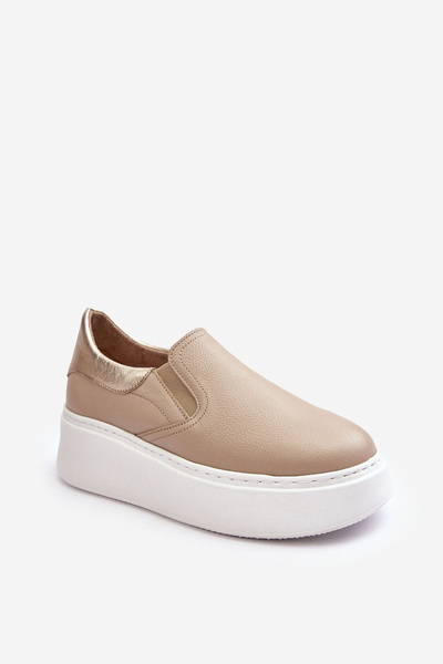 Women's Leather Sports Shoes on Platform Beige Lemar Manish