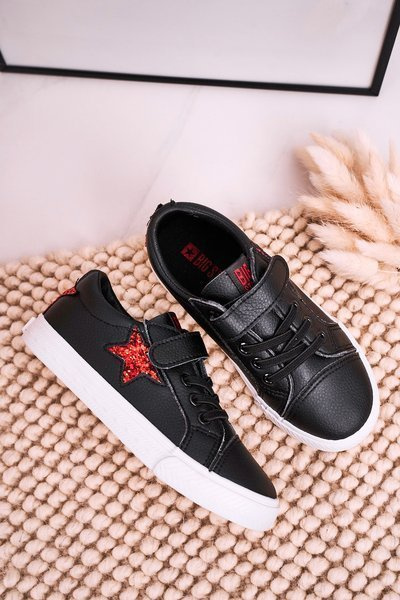 Baskets En Cuir Enfant Avec Étoile BIG STAR DD374105 Noir