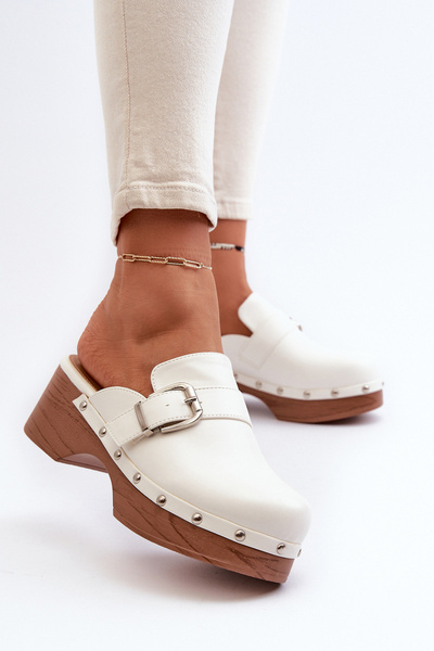 Damen Clogs mit Schnalle Weiß Seprilla