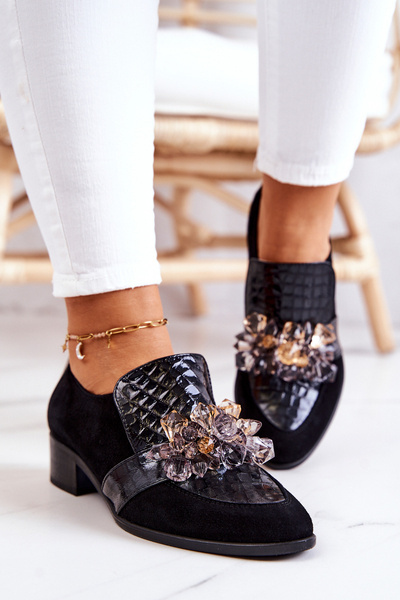 Pantofi din piele de piele de piele cu decor Black Davine