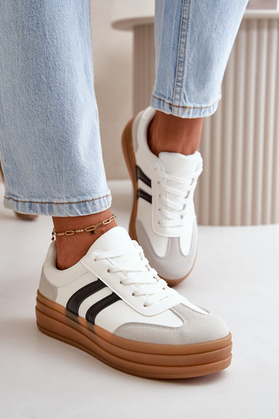 Baskets Plateforme Femme Blanc-Gris Nesonice