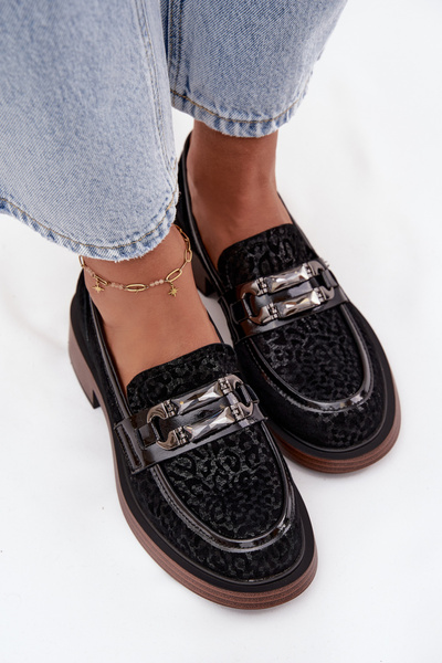 Mocassins en daim pour femmes avec décoration D&A MR52-176 Noir