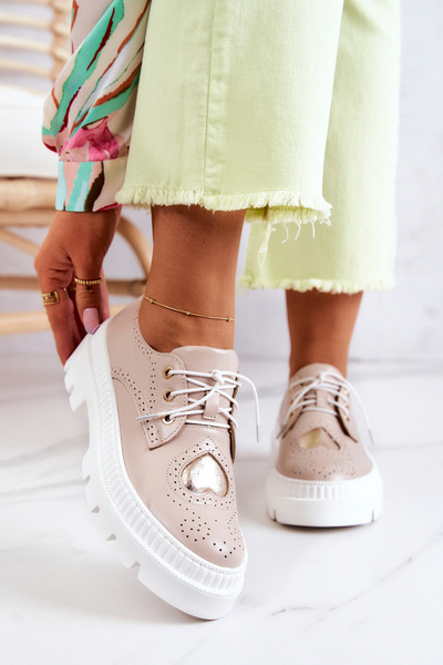 Odiniai batai su širdelėmis Beige Curtis