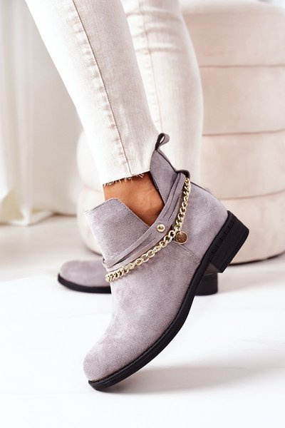 Bottines En Daim Avec Chaîne Gris Elvira