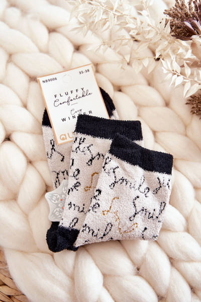 Women's warm socks inscriptions Beige