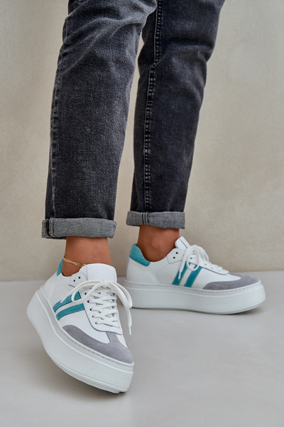 Zazoo N1068S8 Leder Niedrige Sneakers Damen Auf Plattform Weiß
