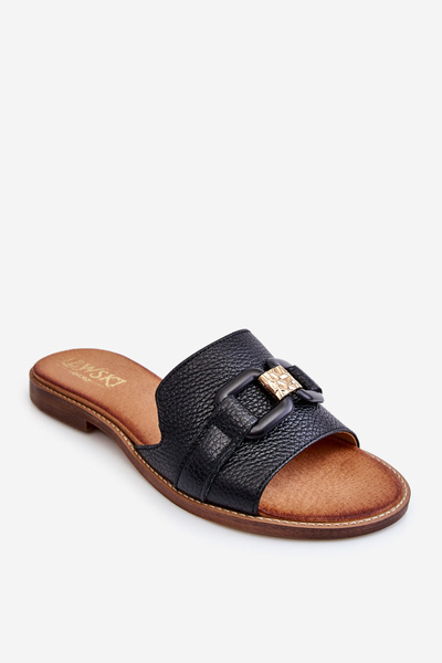 Leder Damenhausschuhe Leewski Schuhe 3270 Schwarz