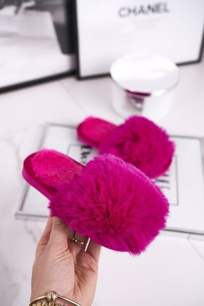 Chaussons Enfants avec Fourrure Boule de Neige Fuchsia