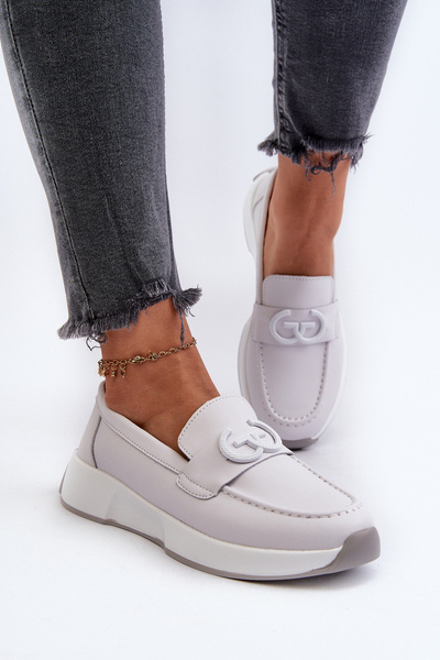 Mocassins Plateforme Cuir Femme Gris Clair S.Barski LR490