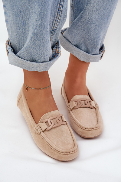 Women's eco suede moccasins with decoration beige Seathra