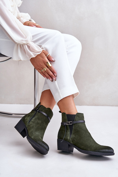 Bottines isolées en daim avec fermeture éclair vert foncé Zazoo 60478