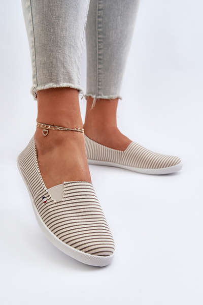 Women's Striped Slip-On Sneakers in Beige Pazaria