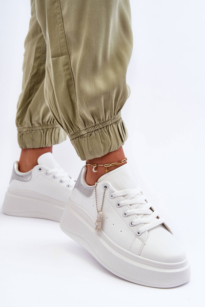 Damen Sport Schuhe mit massiver Plattform Weißsilber Mariell