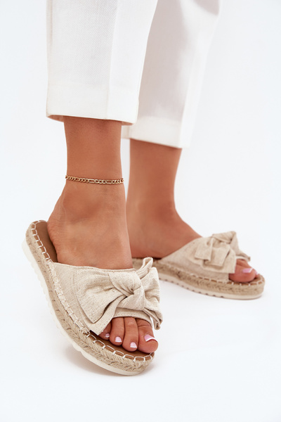 Damen Plattform Sandalen Mit Geflecht Und Schleife Beige Alpireda