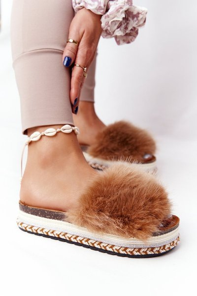 Platform Slippers With Eco Fur Camel Adventure