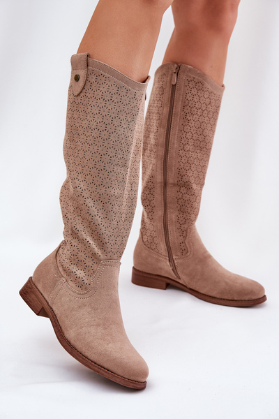 Bottes À Talon Plat Avec Motif Ajouré Beige S.Barski HY51-062