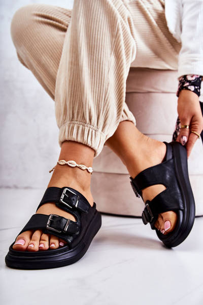 Chaussons Femme En Cuir Avec Boucle La.Fi Noir Nariss