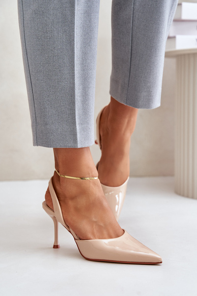 Lackierte High Heels Mit Offener Ferse Beige Emmizola