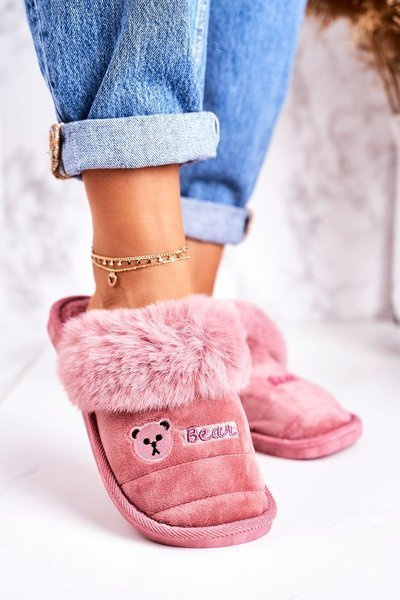 Damen Kunstfell Flip Flops Puderrosa Teddy