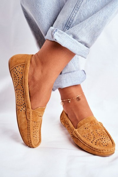 Suede Openwork Mokassins pentru femei S.Barski Camel