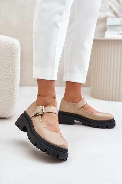 Beige Damen Halbschuhe Mit Schnalle Plikuria